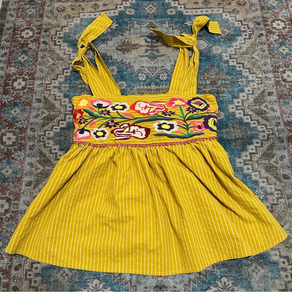 THML•Yellow Pinstripe Floral EMBROIDERED Tie
Shoulder Top Size S - Picture 3 of 7